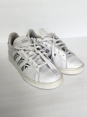 adidas White Leather Sneakers with Black Zebra Stripes